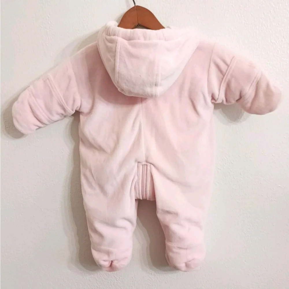 Vintage Carter's Pink Velour Plush Soft Snowsuit Girls 3-6 Mo Hooded Bunny